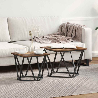 Side Table Set 2 pcs Smoked Oak Engineered Wood and Steel