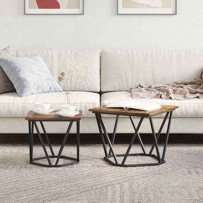 Side Table Set 2 pcs Smoked Oak Engineered Wood and Steel