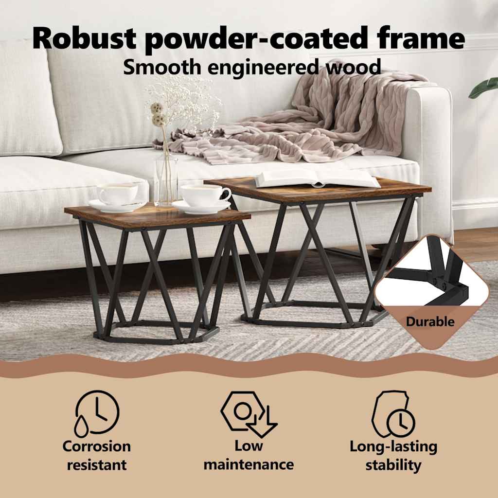 Side Table Set 2 pcs Smoked Oak Engineered Wood and Steel