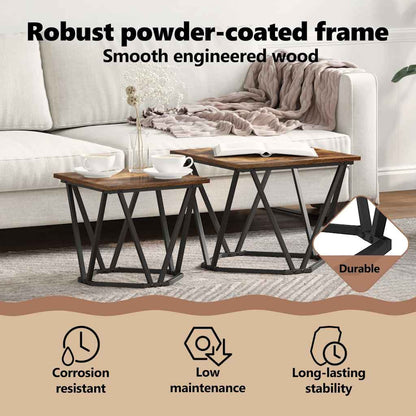 Side Table Set 2 pcs Smoked Oak Engineered Wood and Steel
