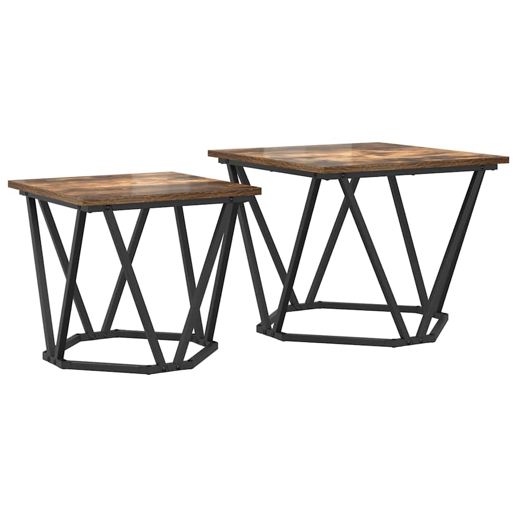 Side Table Set 2 pcs Smoked Oak Engineered Wood and Steel