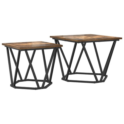 Side Table Set 2 pcs Smoked Oak Engineered Wood and Steel