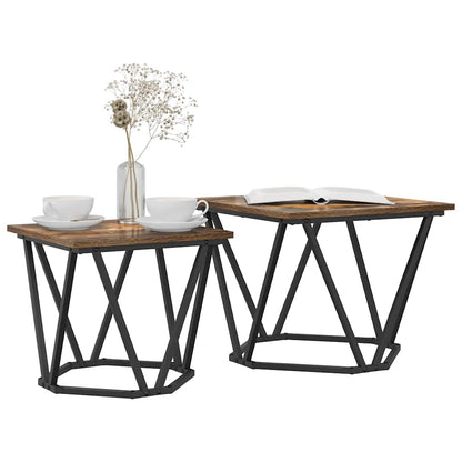 Side Table Set 2 pcs Smoked Oak Engineered Wood and Steel