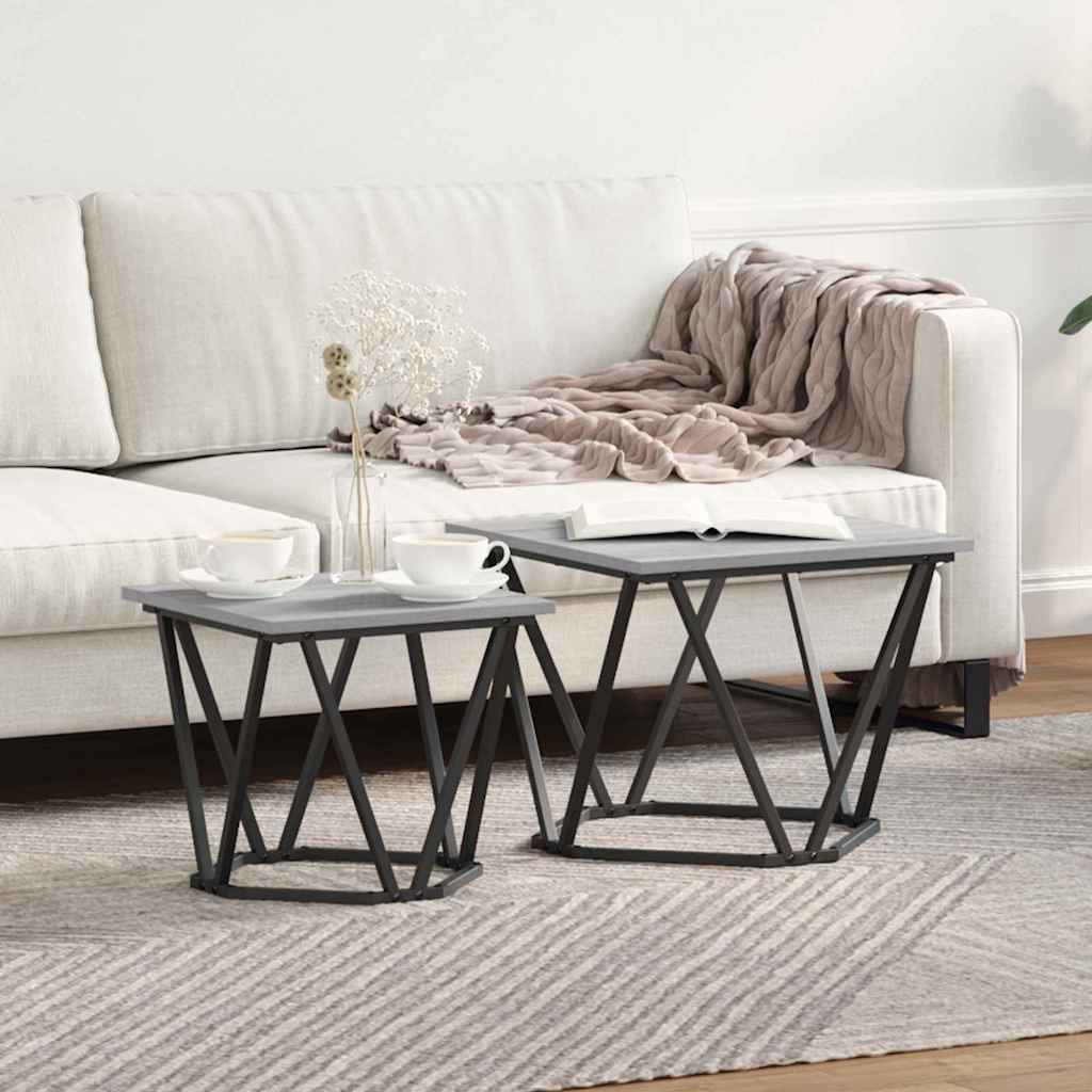 Side Table Set 2 pcs Grey Sonoma Engineered Wood and Steel