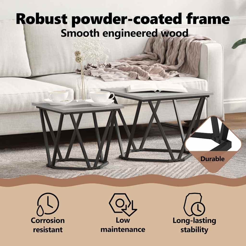 Side Table Set 2 pcs Grey Sonoma Engineered Wood and Steel