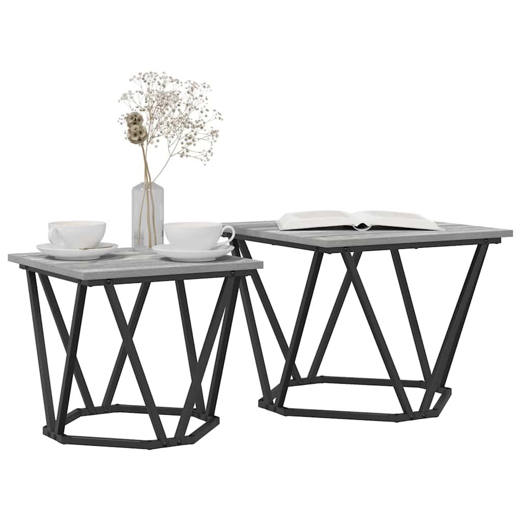 Side Table Set 2 pcs Grey Sonoma Engineered Wood and Steel