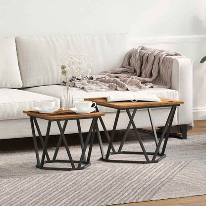 Side Table Set 2 pcs Reclaimed Wood Engineered Wood and Steel
