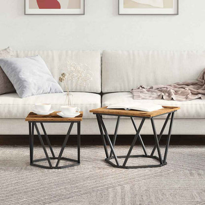 Side Table Set 2 pcs Reclaimed Wood Engineered Wood and Steel