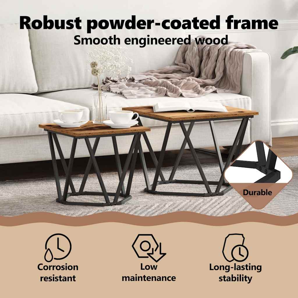 Side Table Set 2 pcs Reclaimed Wood Engineered Wood and Steel