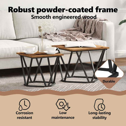 Side Table Set 2 pcs Reclaimed Wood Engineered Wood and Steel