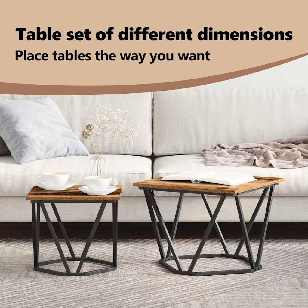 Side Table Set 2 pcs Reclaimed Wood Engineered Wood and Steel