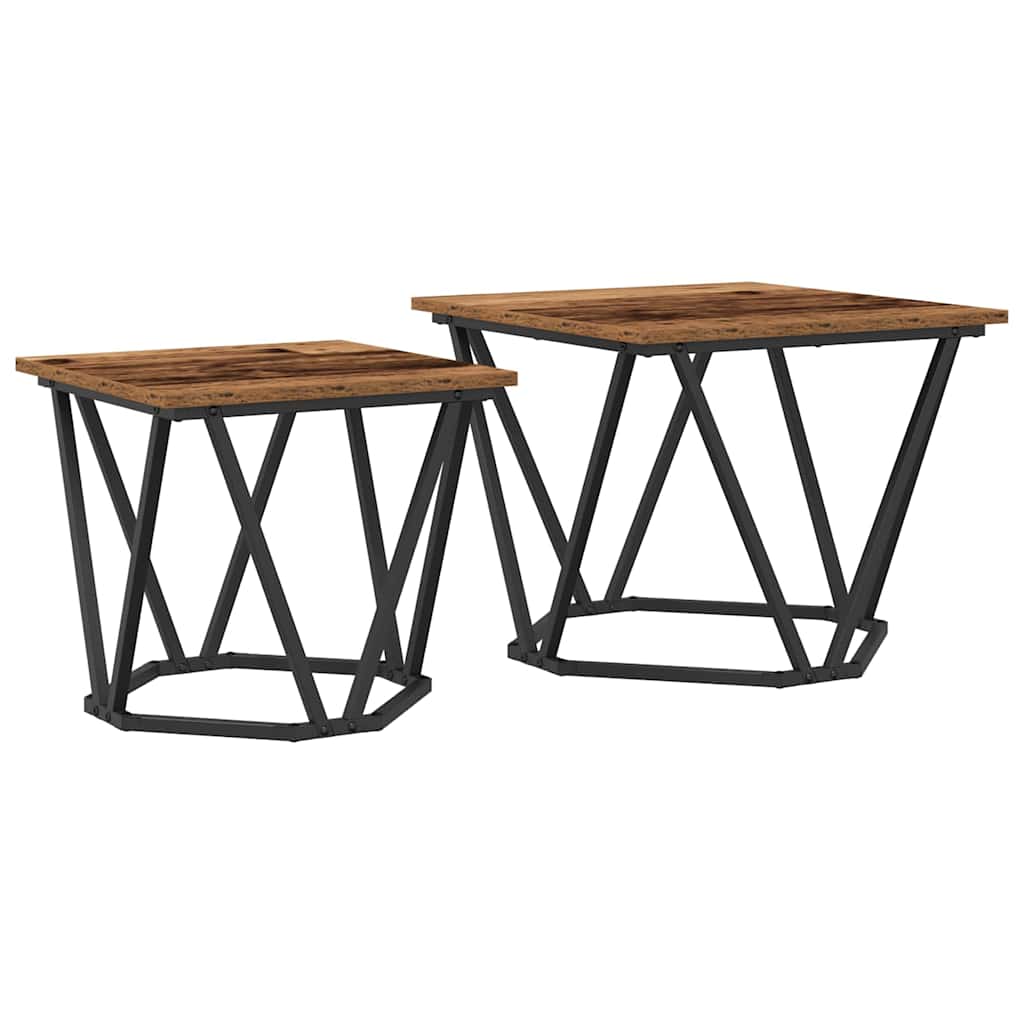 Side Table Set 2 pcs Reclaimed Wood Engineered Wood and Steel