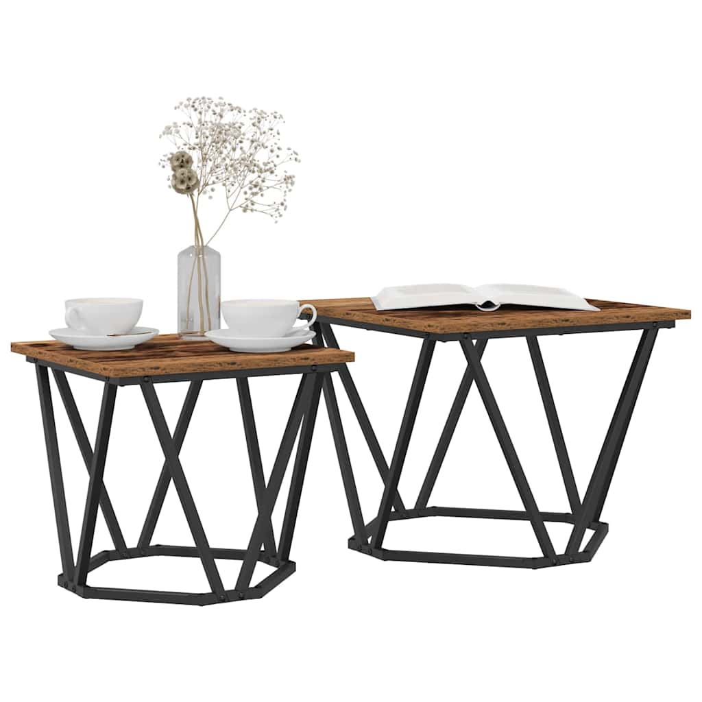 Side Table Set 2 pcs Reclaimed Wood Engineered Wood and Steel