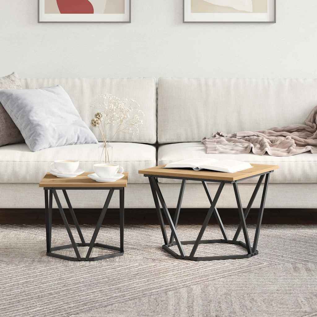 Side Table Set 2 pcs Artisan Oak Engineered Wood and Steel