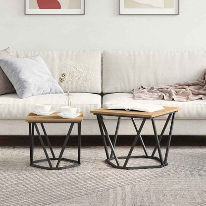 Side Table Set 2 pcs Artisan Oak Engineered Wood and Steel