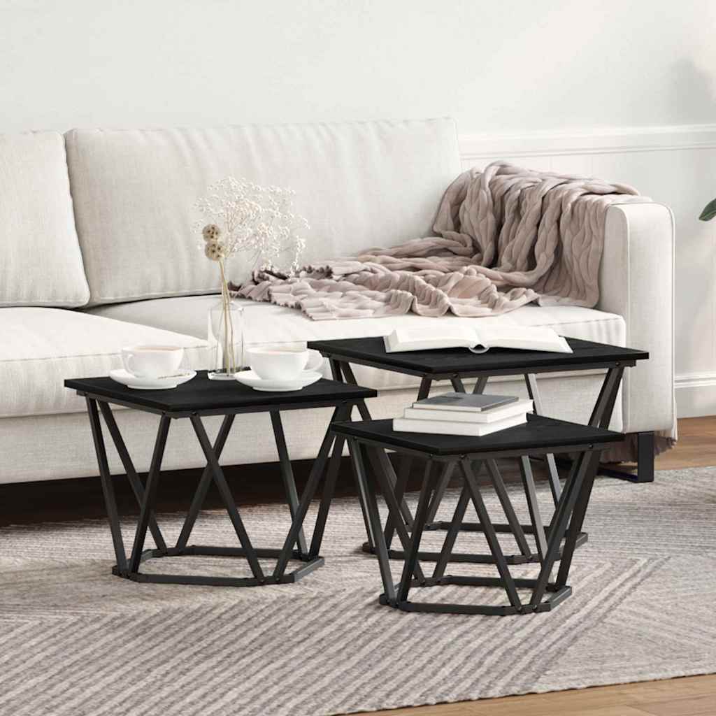 Coffee Table 3 pcs Black Oak Engineered Wood and Steel