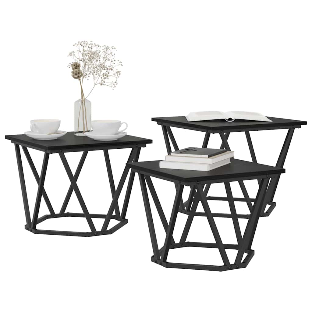 Coffee Table 3 pcs Black Oak Engineered Wood and Steel