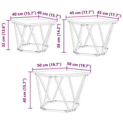 Coffee Table 3 pcs Black Oak Engineered Wood and Steel