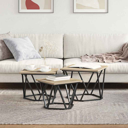 Coffee Table 3 pcs Sonoma Oak Engineered Wood and Steel