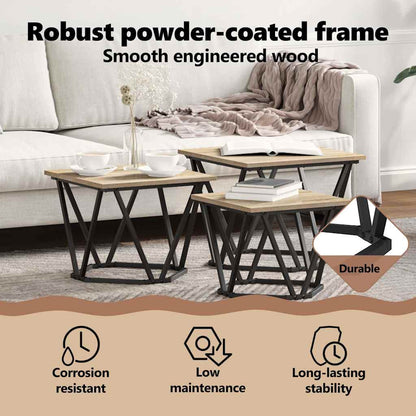 Coffee Table 3 pcs Sonoma Oak Engineered Wood and Steel