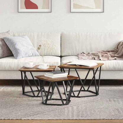 Coffee Table 3 pcs Smoked Oak Engineered Wood and Steel