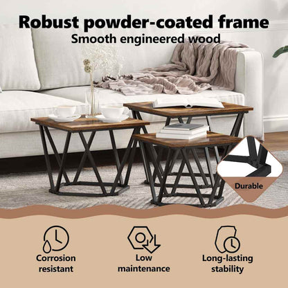 Coffee Table 3 pcs Smoked Oak Engineered Wood and Steel