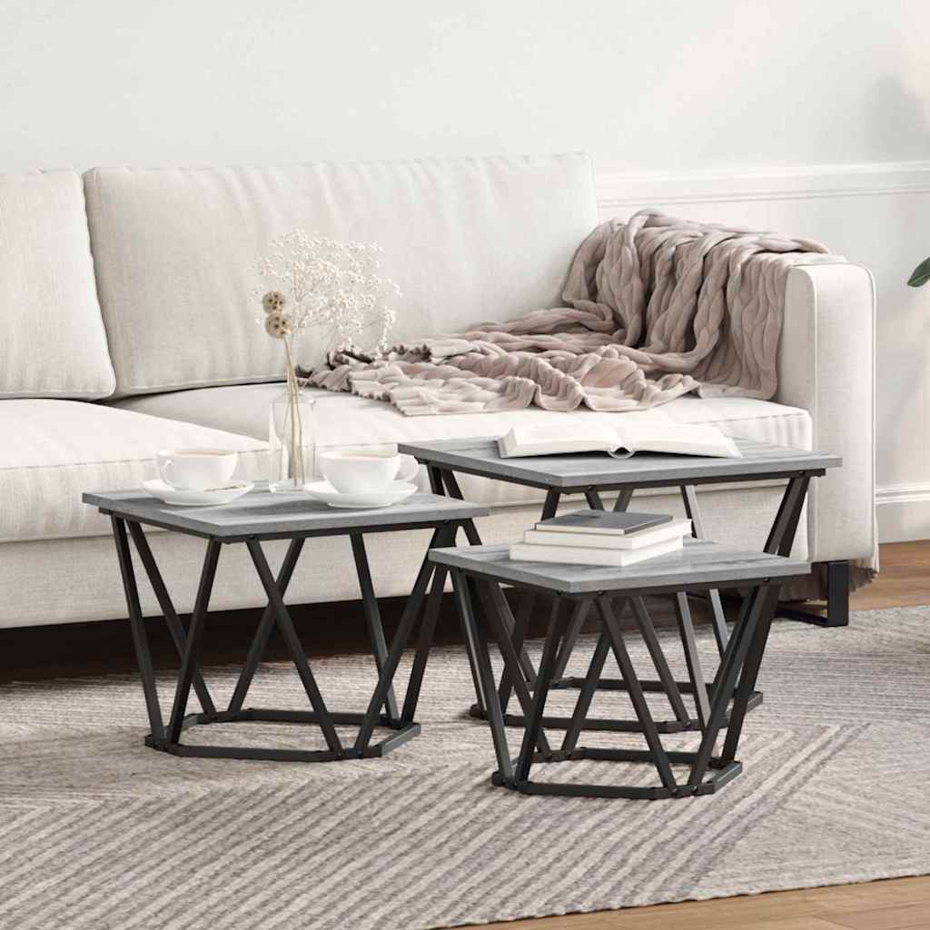Coffee Table 3 pcs Grey Sonoma Engineered Wood and Steel