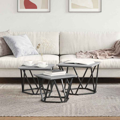 Coffee Table 3 pcs Grey Sonoma Engineered Wood and Steel