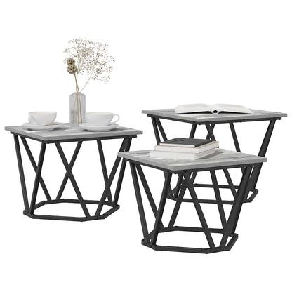 Coffee Table 3 pcs Grey Sonoma Engineered Wood and Steel