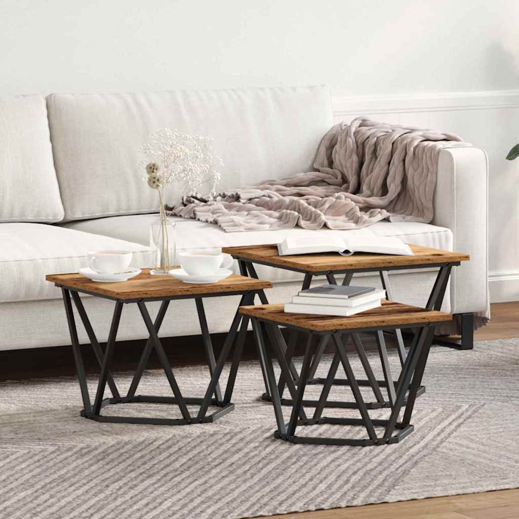 Coffee Table 3 pcs Old Wood Engineered Wood and Steel