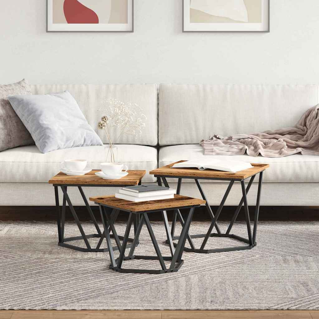 Coffee Table 3 pcs Old Wood Engineered Wood and Steel