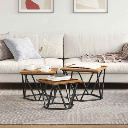 Coffee Table 3 pcs Old Wood Engineered Wood and Steel