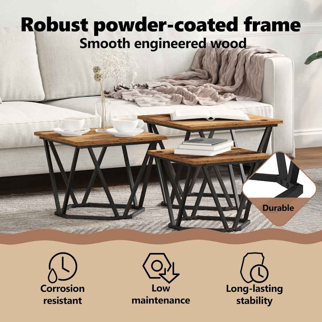 Coffee Table 3 pcs Old Wood Engineered Wood and Steel