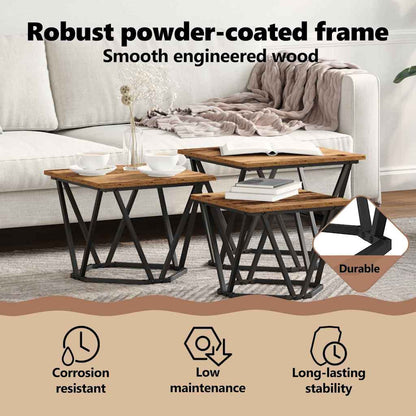 Coffee Table 3 pcs Old Wood Engineered Wood and Steel