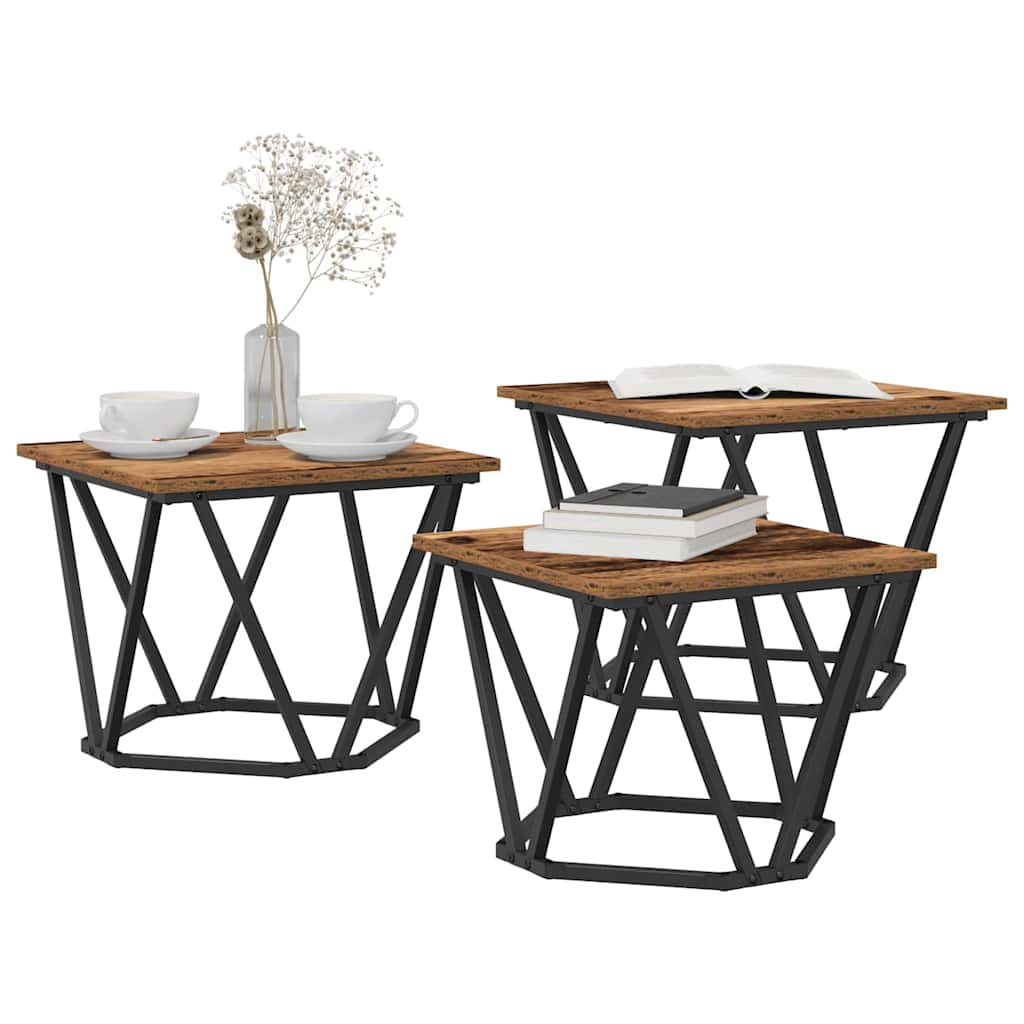 Coffee Table 3 pcs Old Wood Engineered Wood and Steel