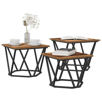 Coffee Table 3 pcs Old Wood Engineered Wood and Steel