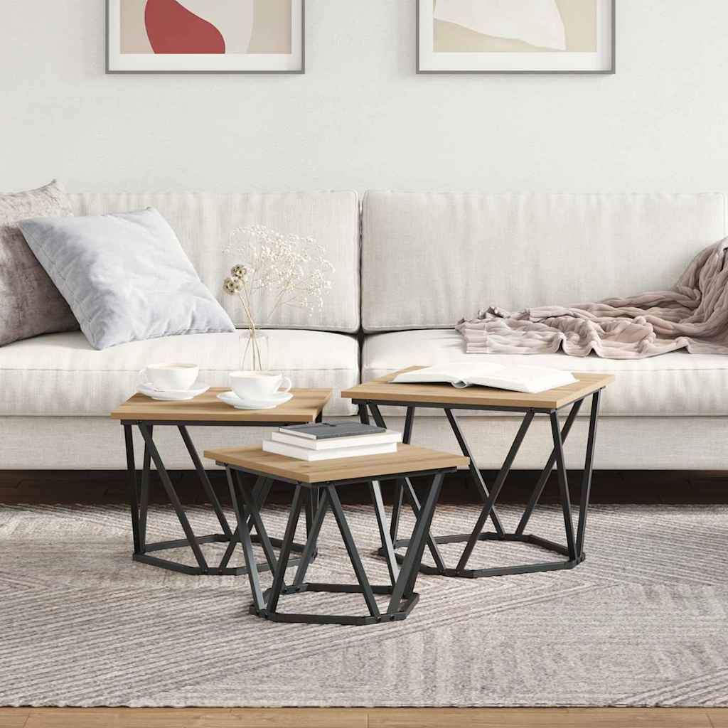Coffee Table 3 pcs Artisan Oak 50 x 50 x 40 cm