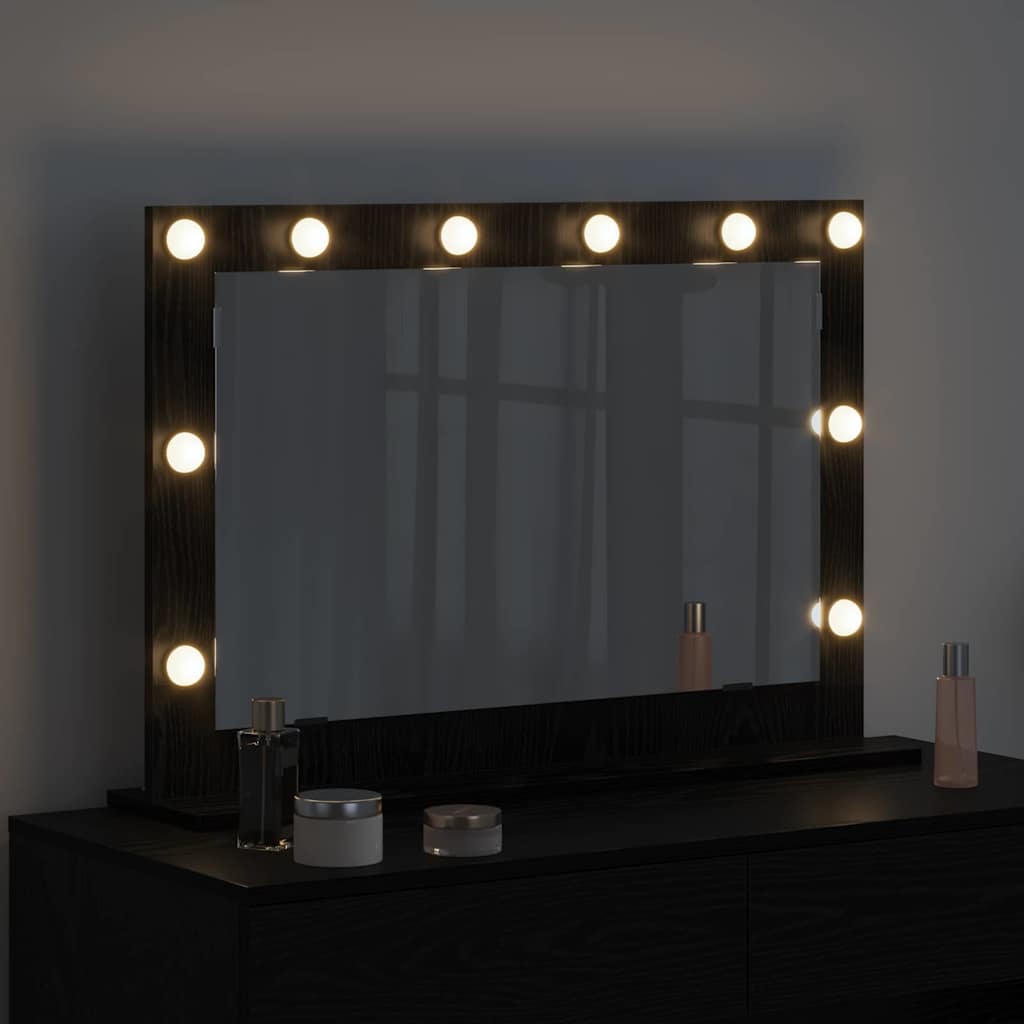 Vanity Mirror Rectangular with Mirror Black Oak 80 x 15 x 18 cm