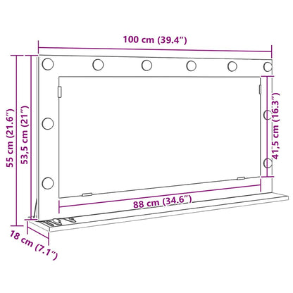 Vanity Mirror Rectangular Sonoma Oak 100 x 55 x 18 cm