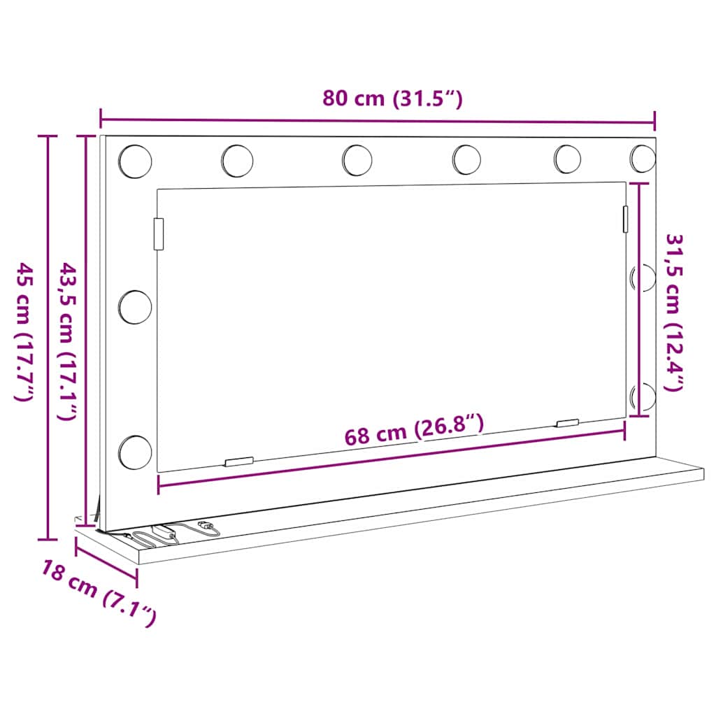 Vanity Mirror Rectangular with Mirror Black Oak 80 x 45 x 18 cm