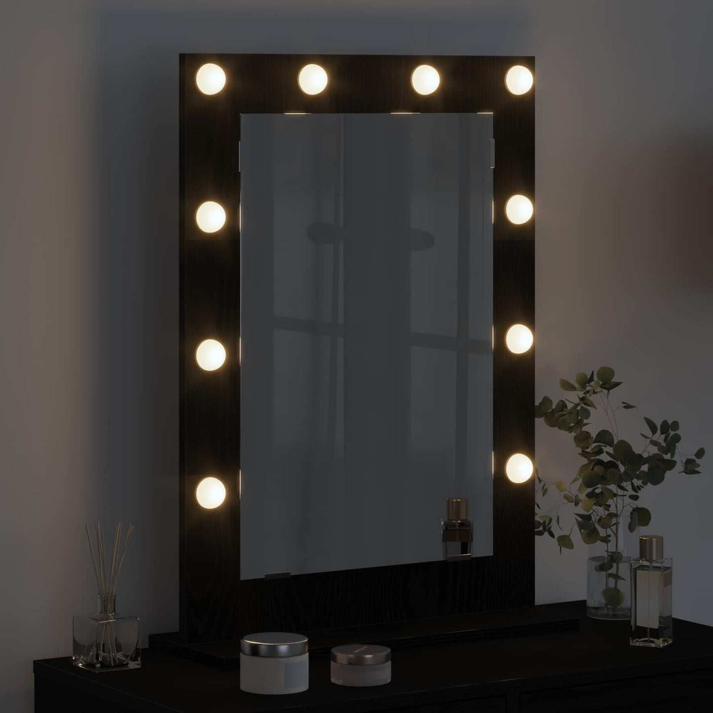 Vanity Mirror Rectangular with Mirror Black Oak 70 x 50 x 18 cm