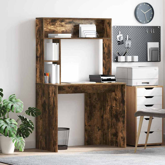 Desk with Shelf Smoked Oak 91 x 50 x 149 cm Engineered Wood