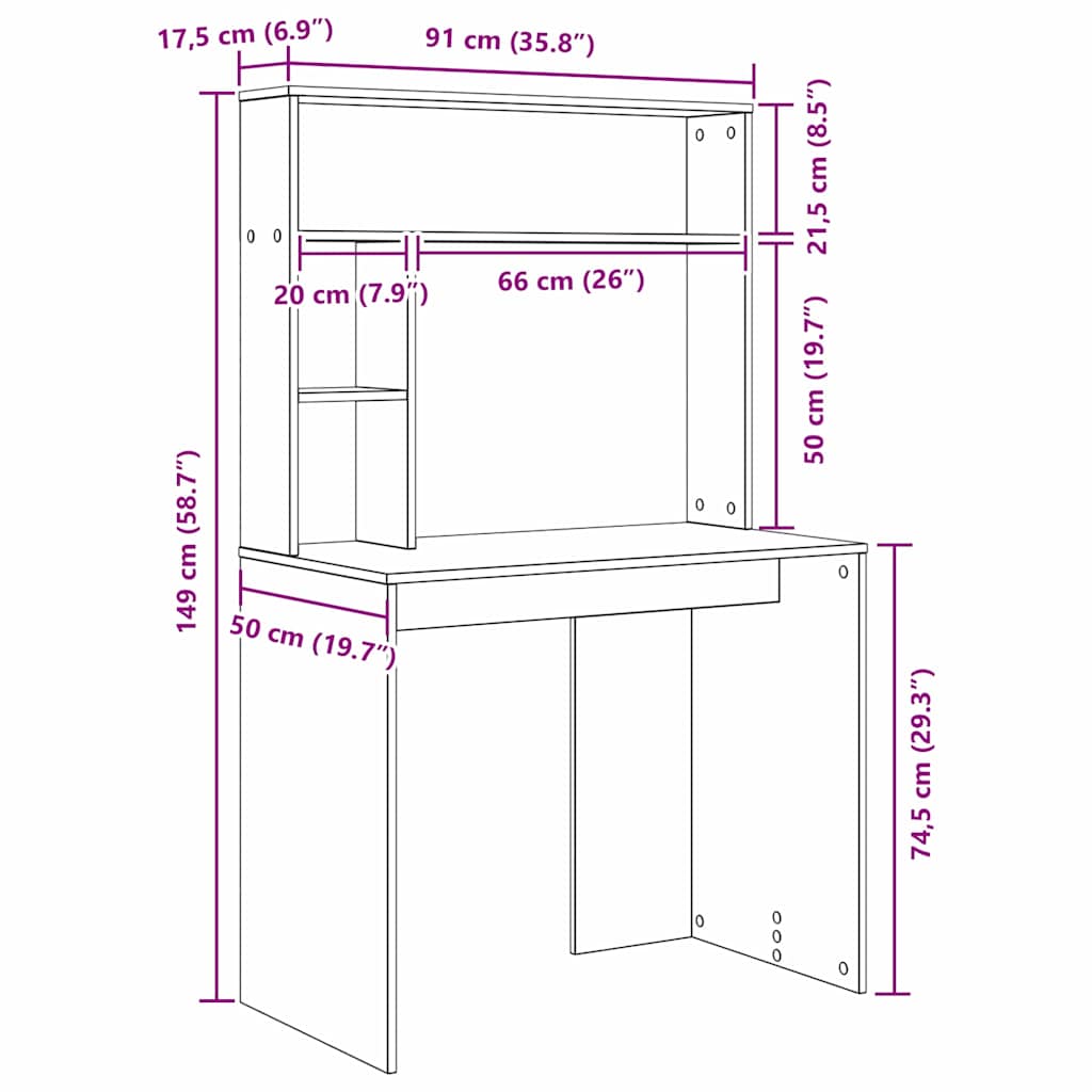 Desk Smoked Oak 91 x 50 x 149 cm Engineered Wood