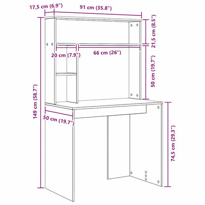 Desk Smoked Oak 91 x 50 x 149 cm Engineered Wood