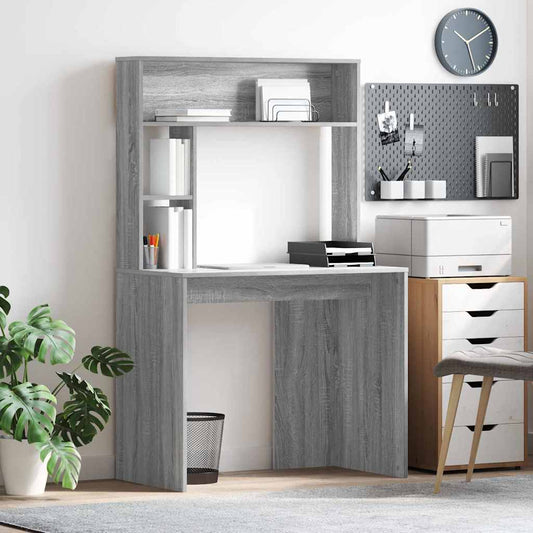 Desk with Shelf Grey Sonoma 91 x 50 x 149 cm Engineered Wood