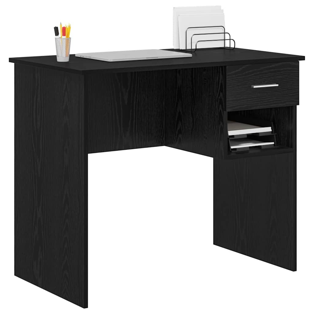 Desk with Drawer Black Oak 90 x 49 x 75 cm Engineered Wood