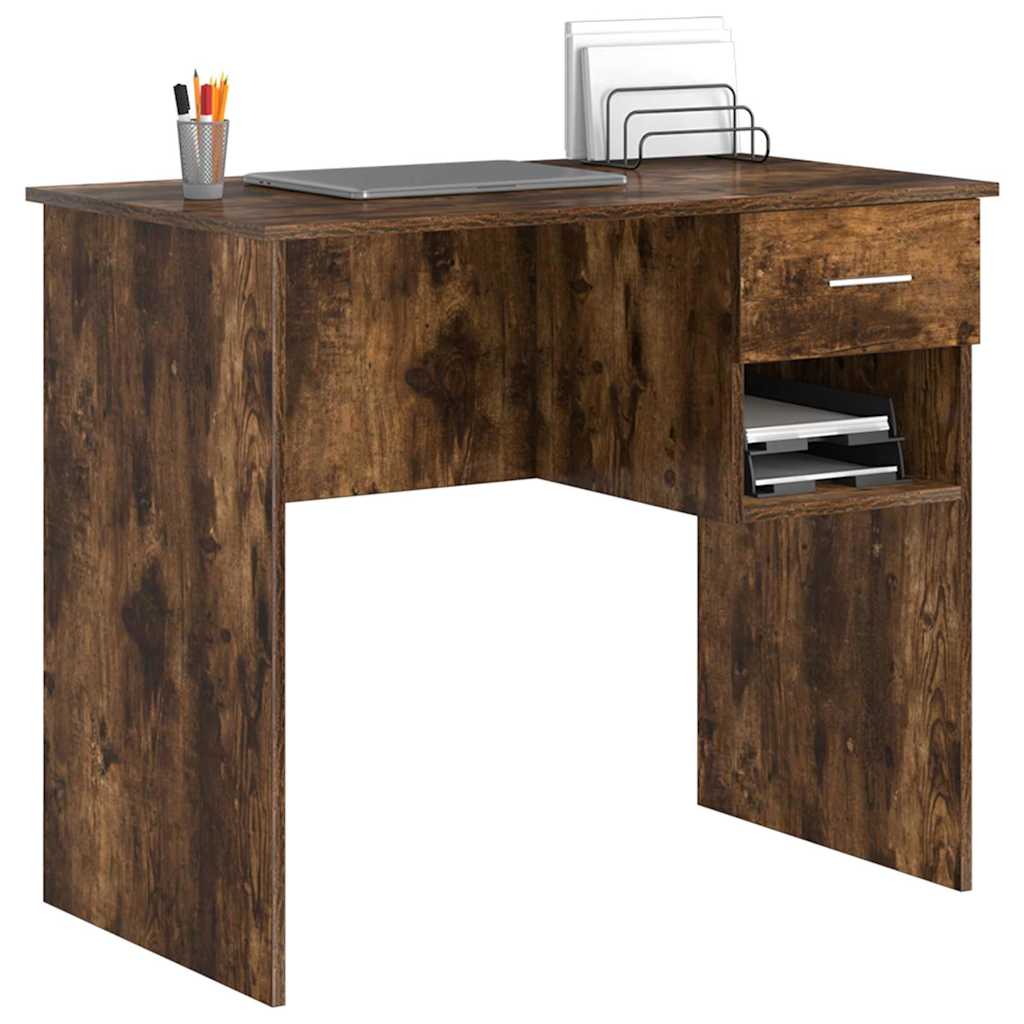 Desk with Drawer Smoked Oak 90 x 49 x 75 cm Engineered Wood