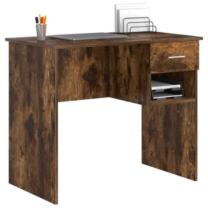 Desk with Drawer Smoked Oak 90 x 49 x 75 cm Engineered Wood