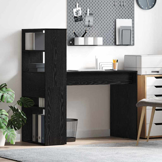 Desk with Shelf Black Oak 113 x 54 x 120 cm Engineered Wood