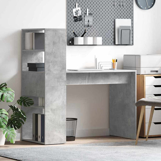 Desk with Shelf Concrete Grey 113 x 54 x 120 cm Engineered Wood